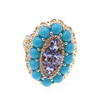 Michael Valitutti Gems En Vogue Sterling 2-Tone Turquoise Tanzanite Ring Size 8