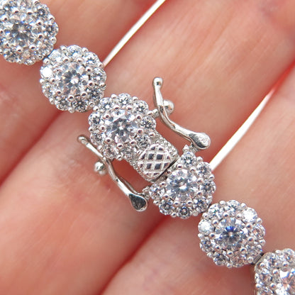 925 Sterling Silver Round-Cut C Z Flower Link Sparkle Bracelet 6.5"