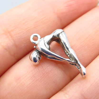 925 Sterling Silver Vintage Gymnast / Athlete Girl Charm Pendant