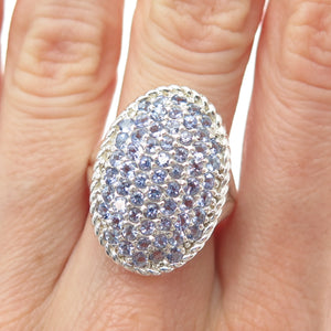 KEN CRAFTS 925 Sterling Silver Real Round-Cut Tanzanite Ring Size 7.25