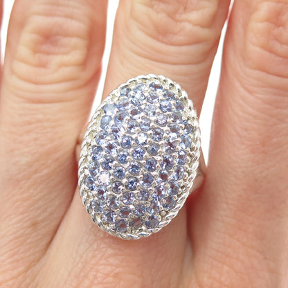 KEN CRAFTS 925 Sterling Silver Real Round-Cut Tanzanite Ring Size 7.25