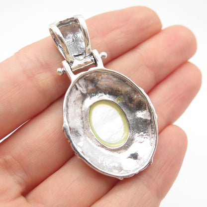 925 Sterling Silver Vintage Real Mother-of-Pearl Ornate Pendant