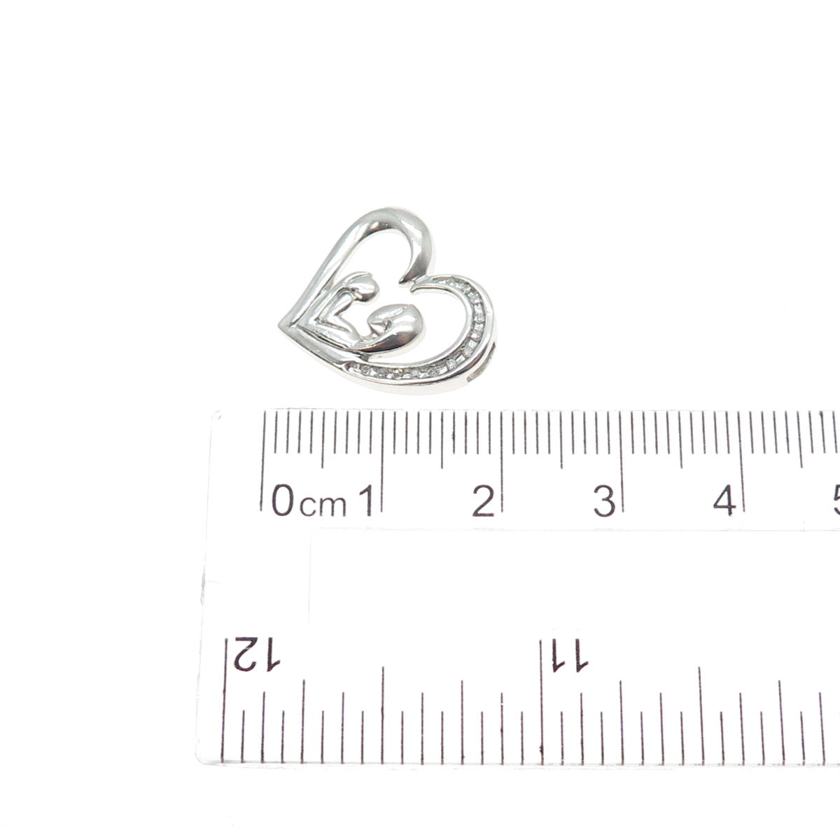 925 Sterling Silver Real Diamond Mom & Child Heart Minimalist Slide Pendant