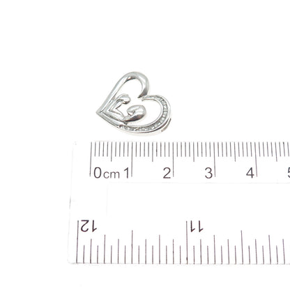 925 Sterling Silver Real Diamond Mom & Child Heart Minimalist Slide Pendant