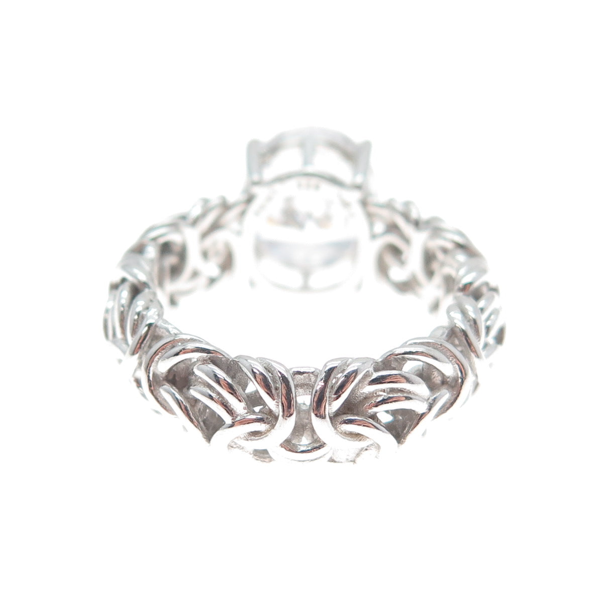 MICHELLE LEE CREATIONS 925 Sterling Silver Oval-Cut C Z Byzantine Ring Size 7.5