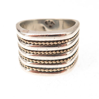 Chateau D’Argent 925 Sterling Silver 14K Gold Vintage Ribbed Ring Size 8