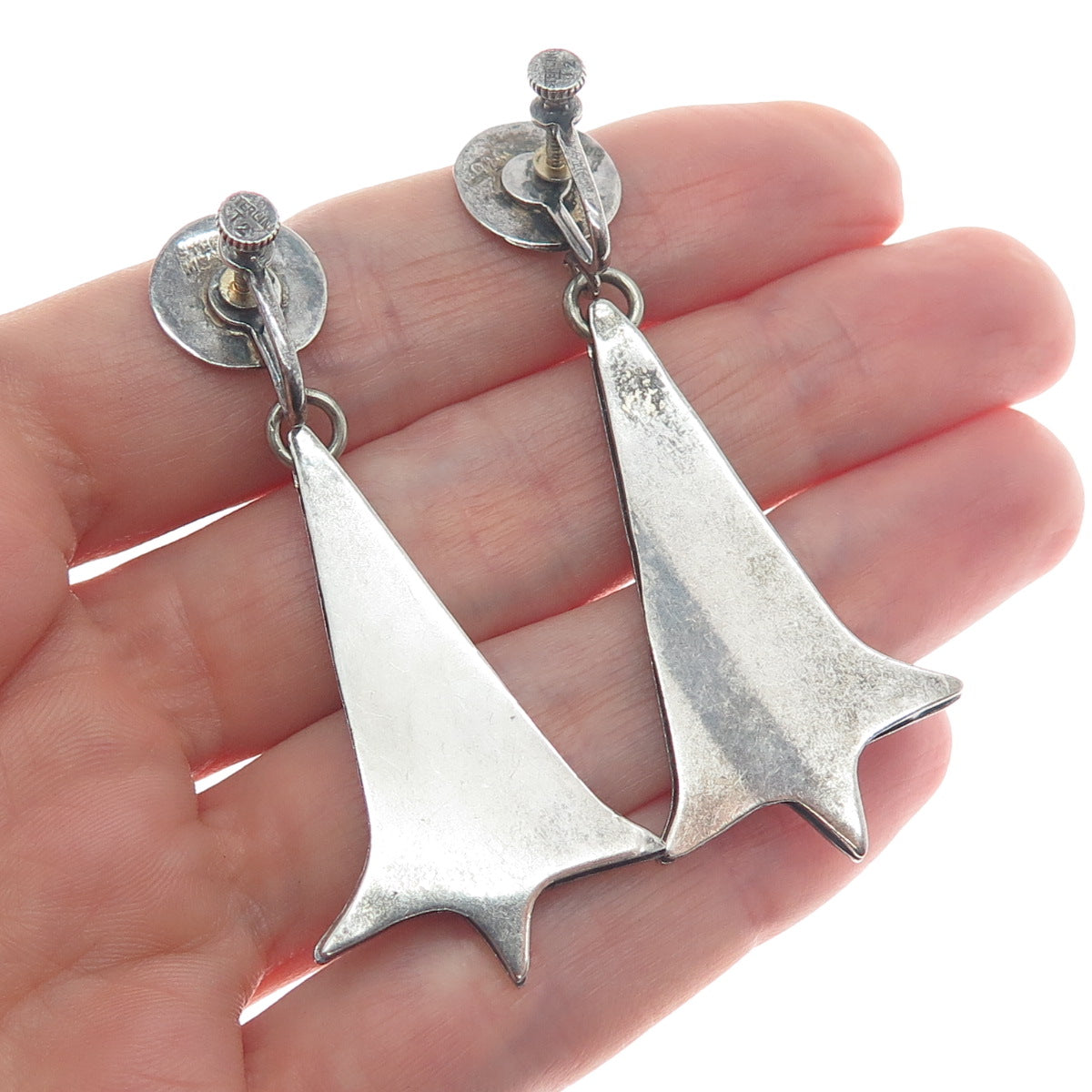 925 Sterling Silver Vintage Mexico Aztec Dancer Oxidized Screw Back Earrings
