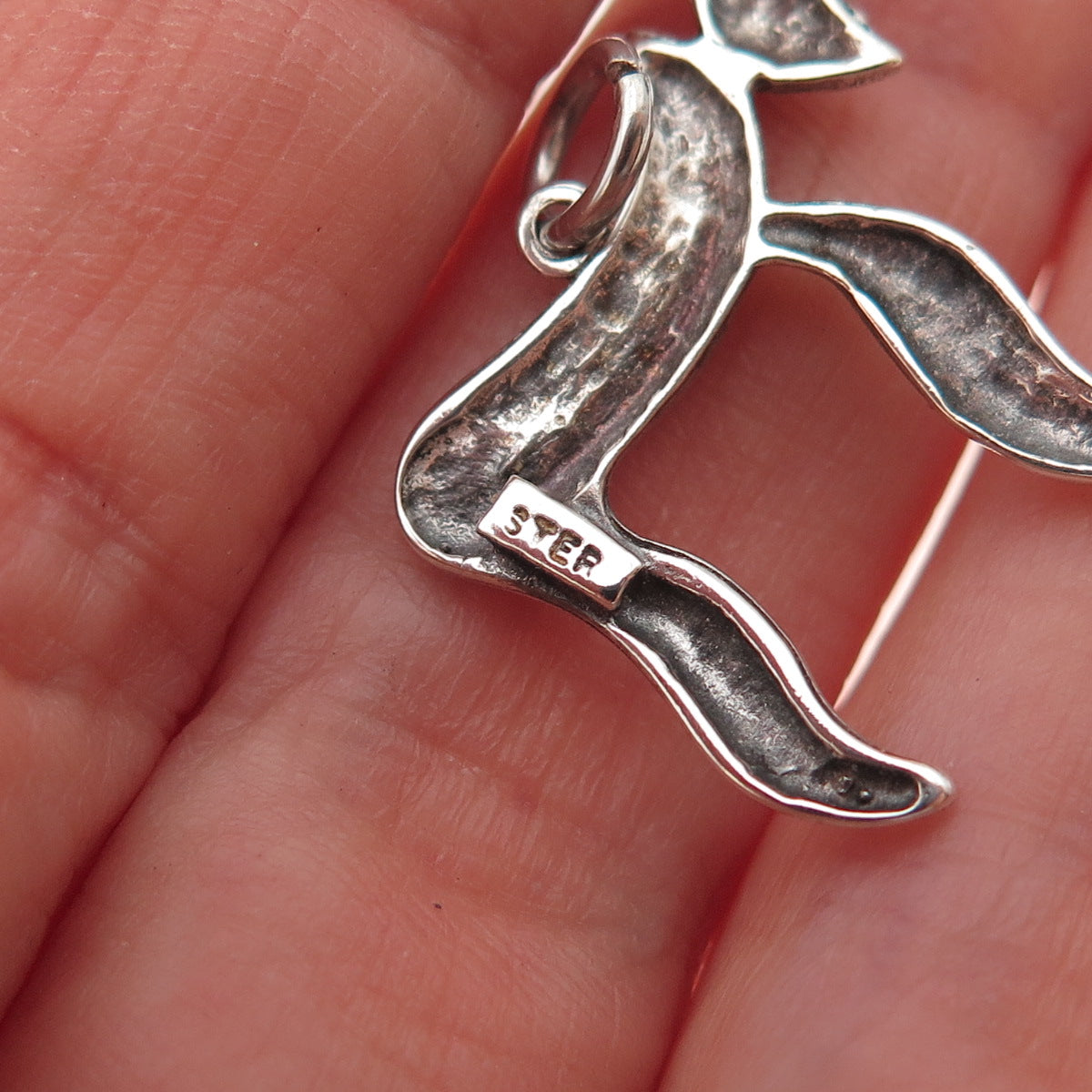 925 Sterling Silver Vintage Chai Judaica Oxidized Charm Pendant