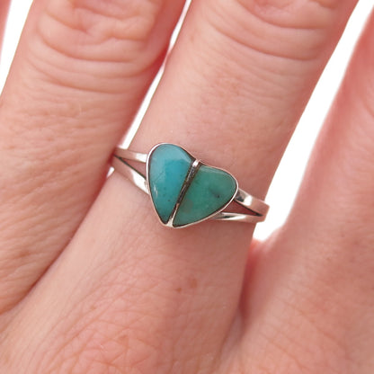 925 Sterling Silver Vintage Mexico Real Turquoise Heart Oxidized Ring Size 6.75