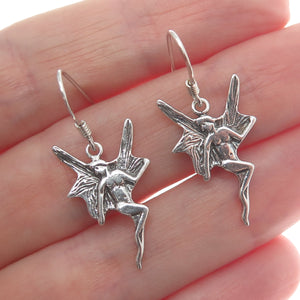 925 Sterling Silver Vintage Fairy Oxidized Dangle Earrings