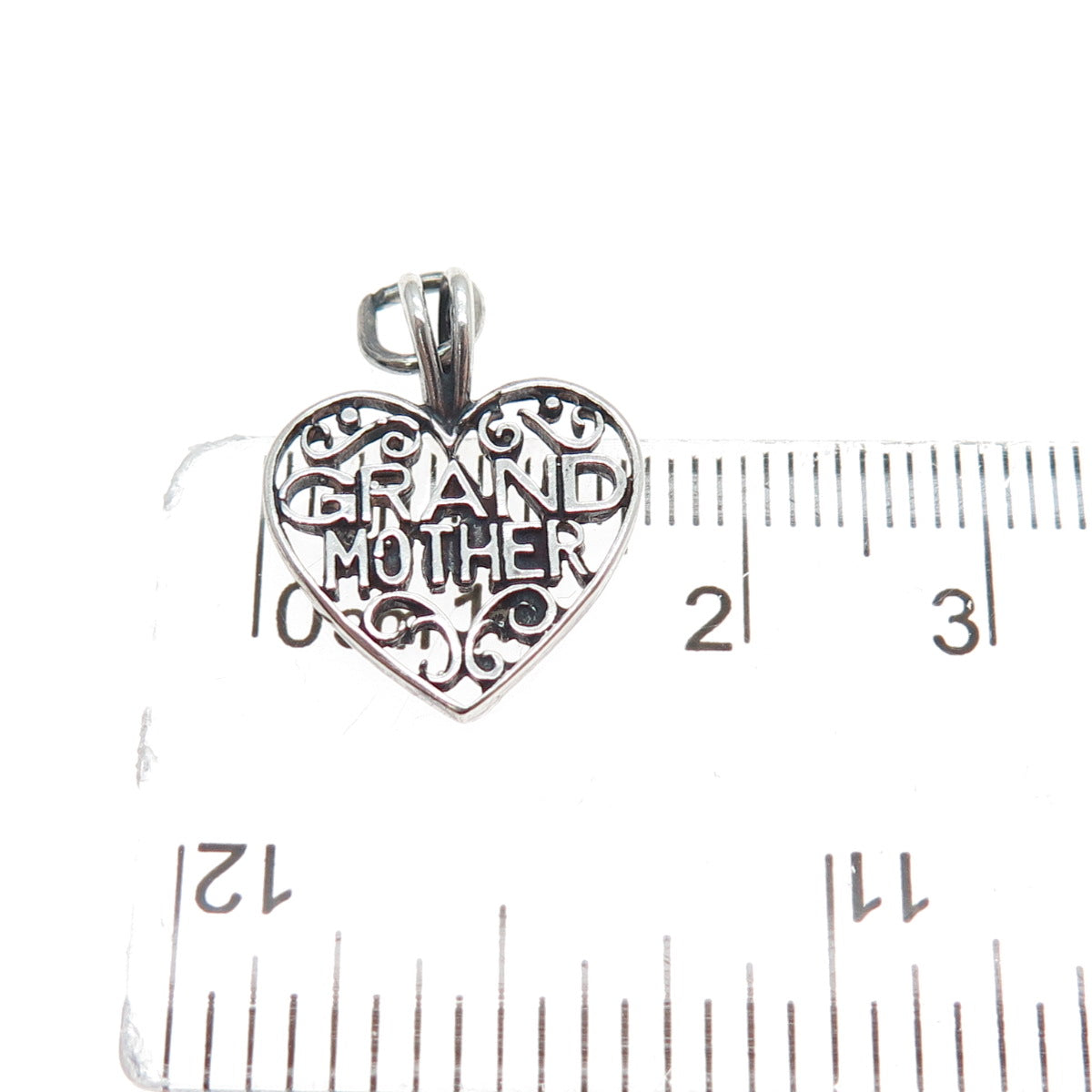 925 Sterling Silver Vintage Grandmother Heart Oxidized Minimalist Charm Pendant