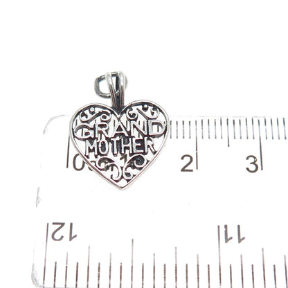 925 Sterling Silver Vintage Grandmother Heart Oxidized Minimalist Charm Pendant