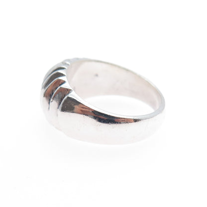 925 Sterling Silver Vintage Mexico Modernist Ribbed Oxidized Ring Size 7.5