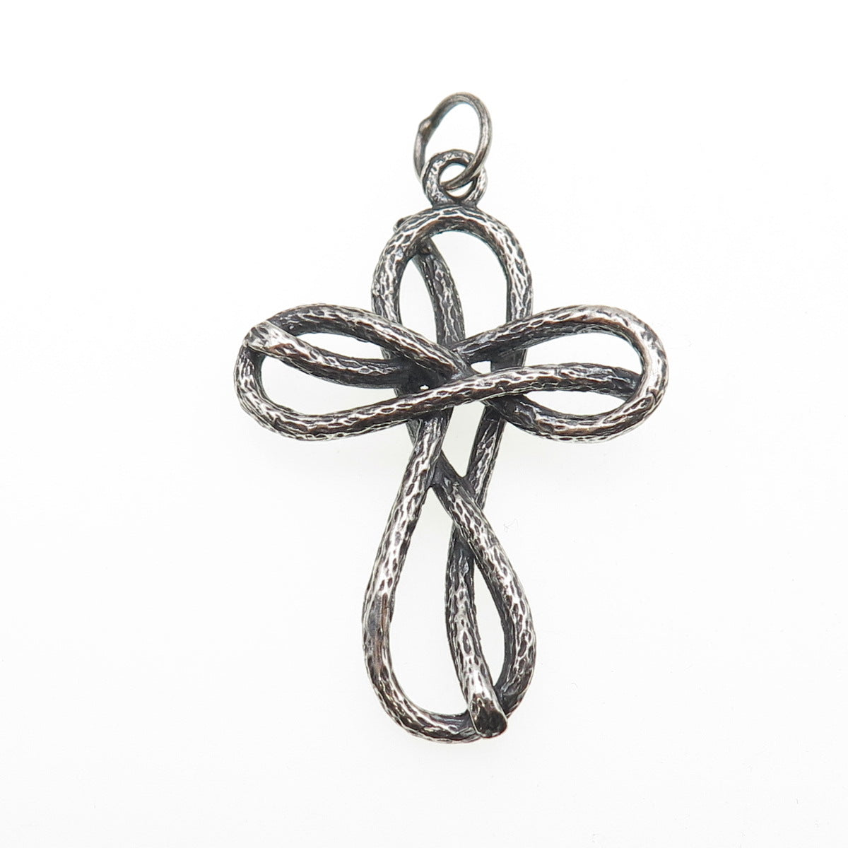 925 Sterling Silver Vintage Modernist Cross Oxidized Charm Pendant