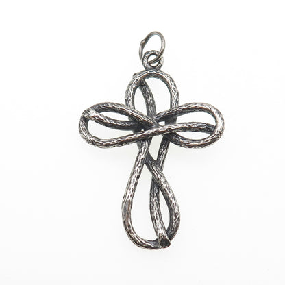 925 Sterling Silver Vintage Modernist Cross Oxidized Charm Pendant