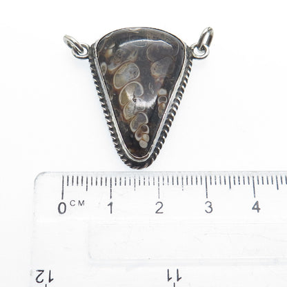 Old Pawn Sterling Silver Vintage Southwestern Fossil Agate Centerpiece Pendant