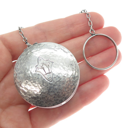 WEBSTER 925 Sterling Silver Antique Engraved Chatelaine Compact Case w/ Chain