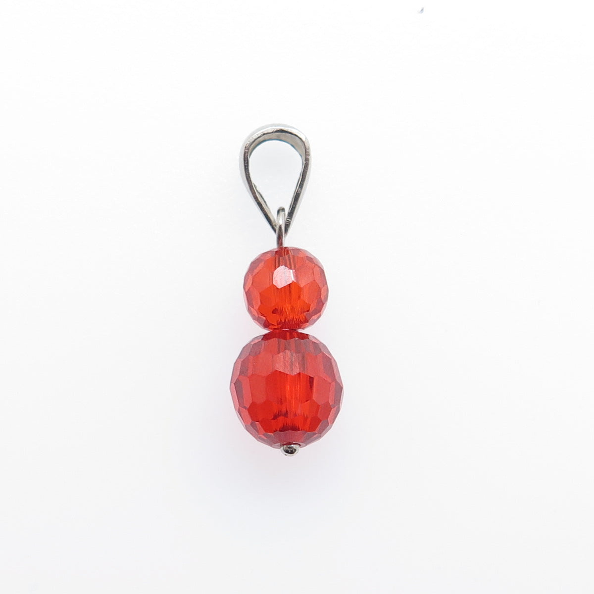925 Sterling Silver Vintage Red Glass Crystal Beaded Minimalist Charm Pendant