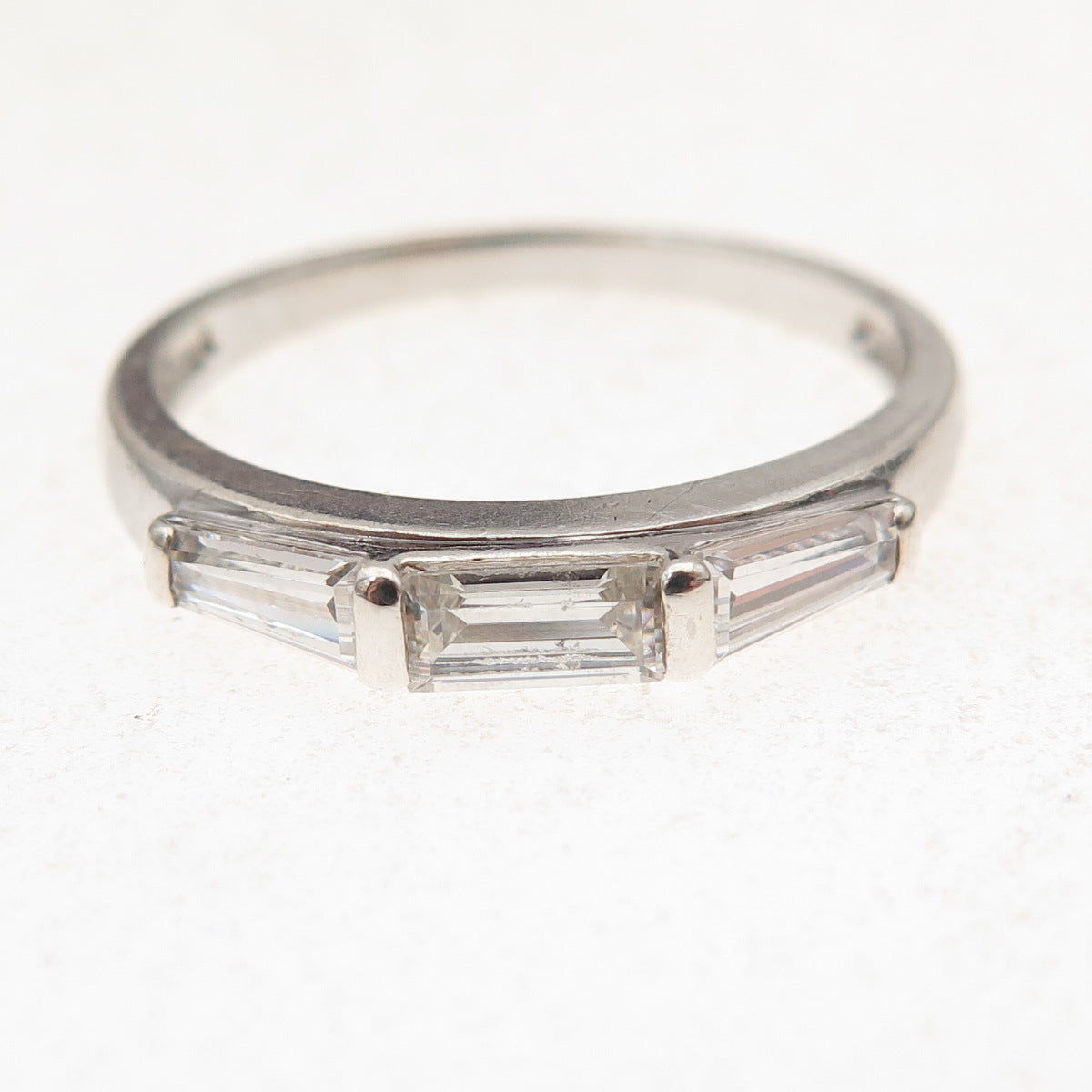 925 Sterling Silver Tapered Baguette-Cut C Z Band Ring Size 10.25