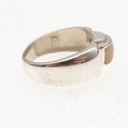 925 Sterling Silver Vintage Real MOP Modernist Oxidized Ring Size 7.25