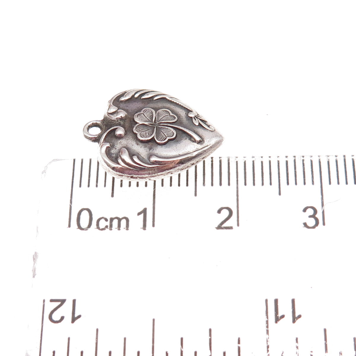 925 Sterling Silver Antique Art Deco Clover Heart Chatelaine Charm Pendant