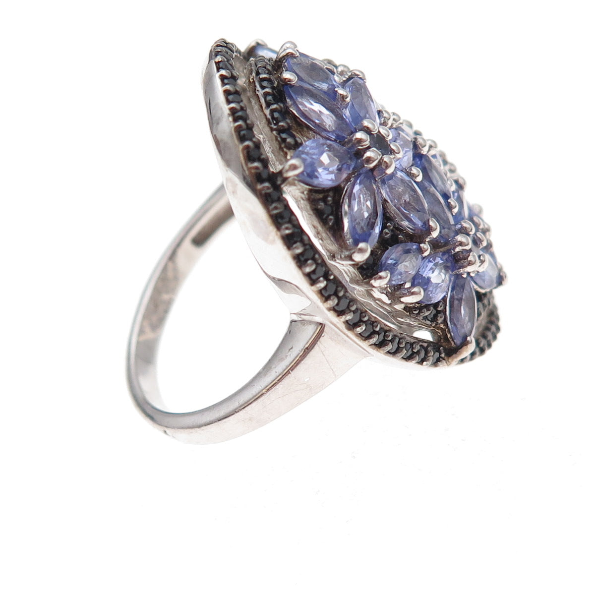 Chuck Clemency 925 Sterling Silver Real Tanzanite & Black Spinel Ring Size 8