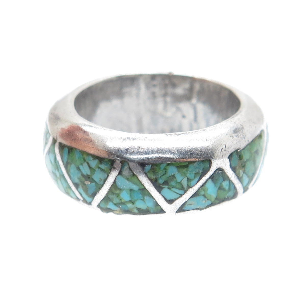 Old Pawn Sterling Silver Vintage Southwestern Turquoise Inlay Band Ring Size 5.5