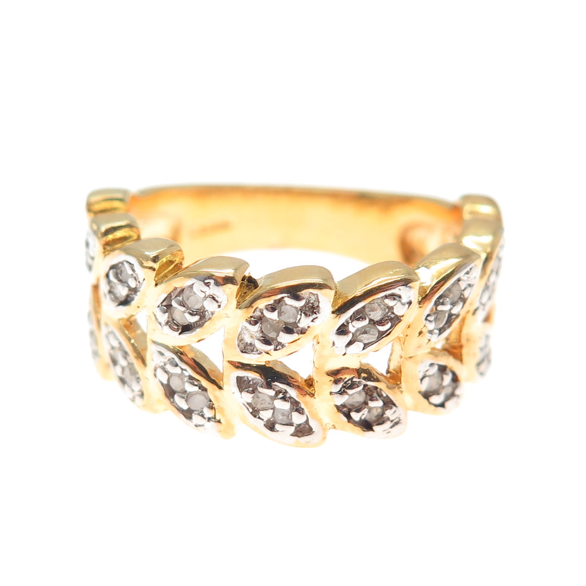 DBJ DEE BERKLE Sterling Silver Gold Plated Real Diamond Laurel Leaf Ring Size 5