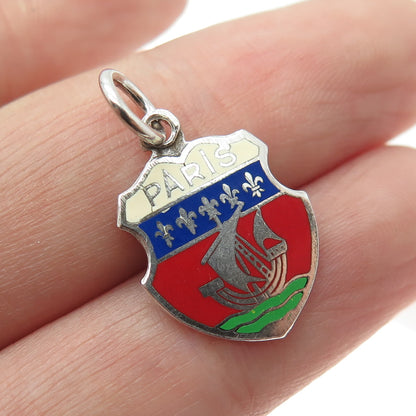 ARGENT 950 Silver Vintage Enamel Paris Coat of Arms Minimalist Charm Pendant