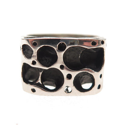 925 Sterling Silver Vintage Modernist Swiss Cheese Oxidized Ring Size 8.75