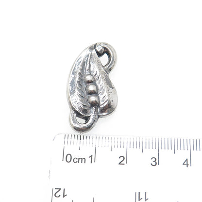 925 Sterling Silver Antique Art Deco Floral Leaf Oxidized Hand-Made Pin Brooch