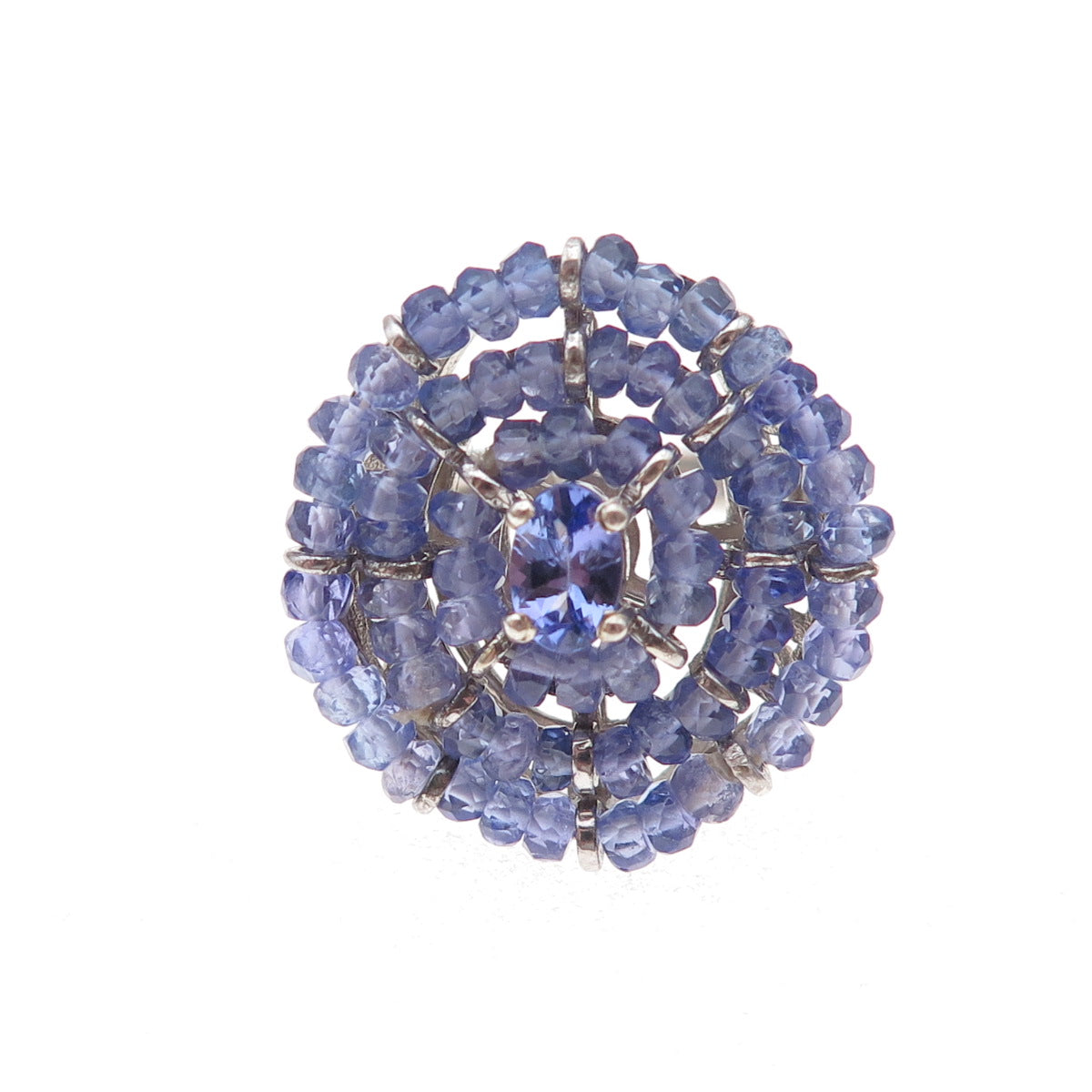 Chuck Clemency 925 Sterling Silver Real Tanzanite Beads Ring Size 8