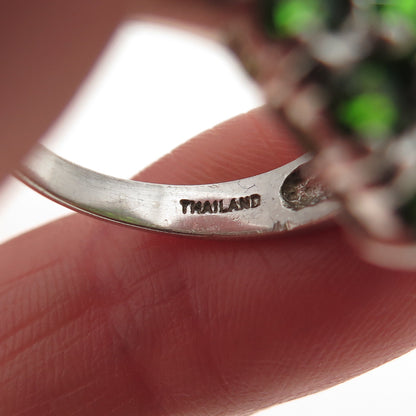 925 Sterling Silver Vintage Real Oval & Round-Cut Chrome Diopside Ring Size 7