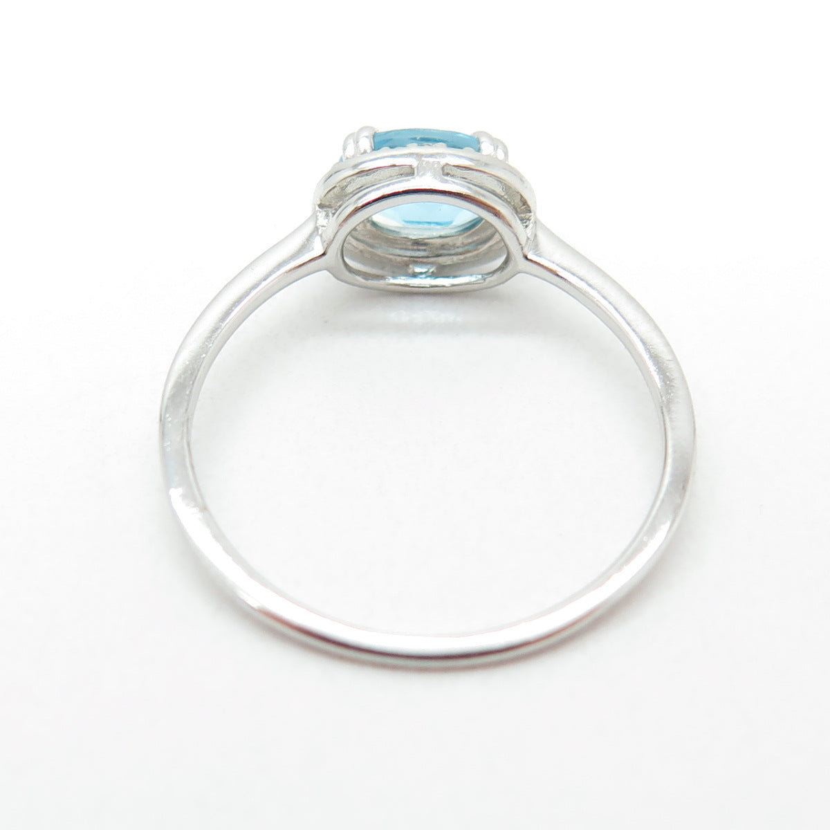 925 Sterling Silver Real Blue Topaz & Round-Cut C Z Ring Size 7.25