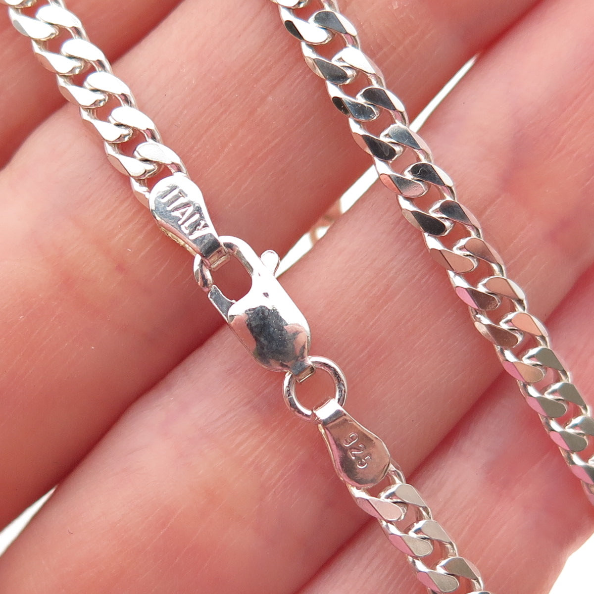 925 Sterling Silver Italy Cuban Chain Necklace 16"