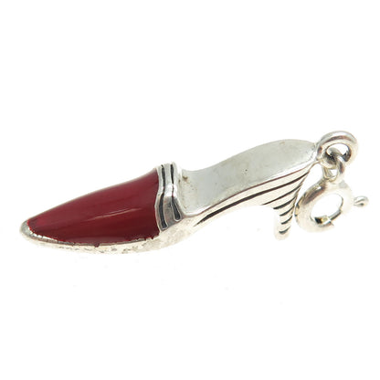 925 Sterling Silver Vintage Enamel Ladies Shoe Spring Ring Clasp Charm Pendant