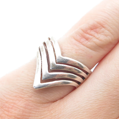925 Sterling Silver Vintage Chevron 4-Row Oxidized Ring Size 6.25