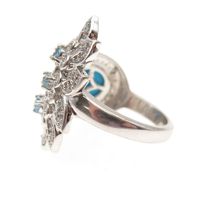 Chuck Clemency 925 Sterling Turquoise Blue White Topaz Adjustable Ring Size 7.75
