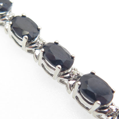 HN HENG NGAI 925 Sterling Silver Real Oval-Cut Sapphire "X" Link Bracelet 7.25"