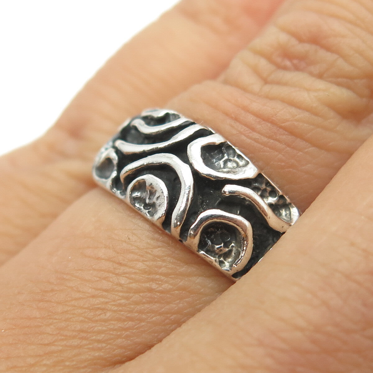 925 Sterling Silver Vintage EFS Mexico Modernist Oxidized Ring Size 6.25