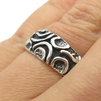 925 Sterling Silver Vintage EFS Mexico Modernist Oxidized Ring Size 6.25