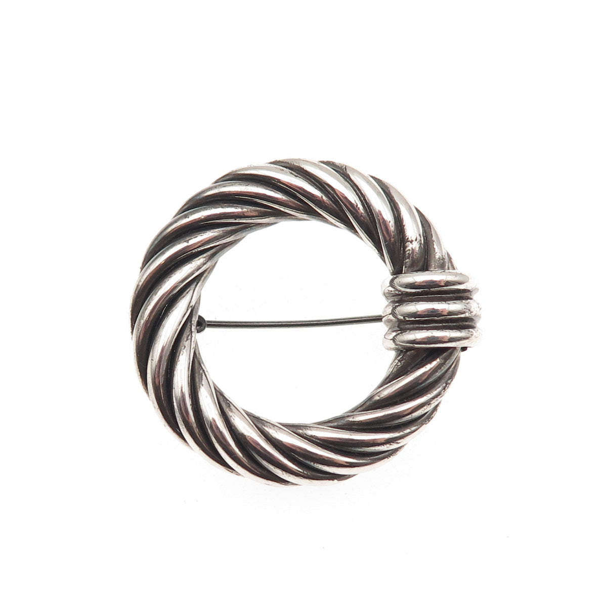 MILOR 925 Sterling Silver Vintage Italy Twisted Circle Oxidized Pin Brooch