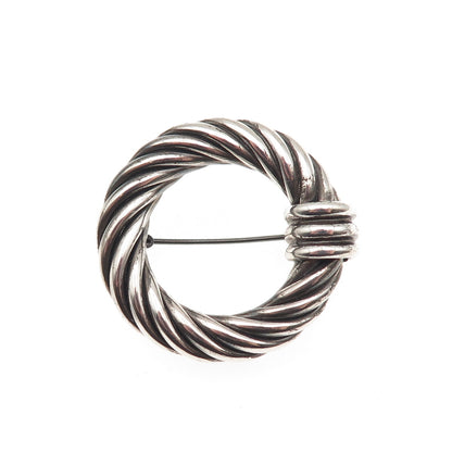 MILOR 925 Sterling Silver Vintage Italy Twisted Circle Oxidized Pin Brooch