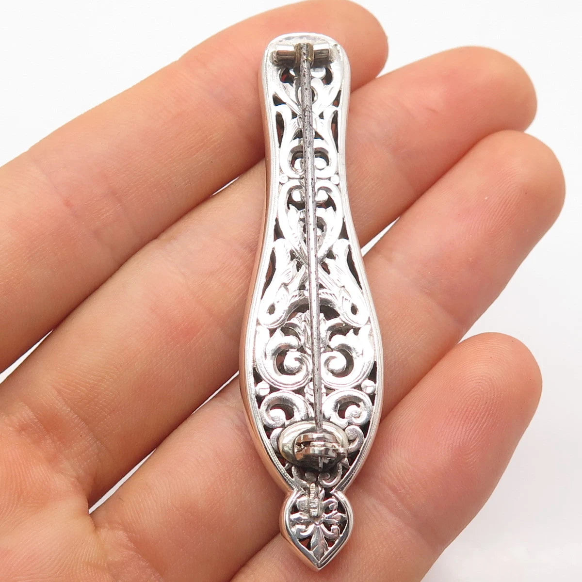 925 Sterling Silver Vintage Ornate Bar Pin Brooch