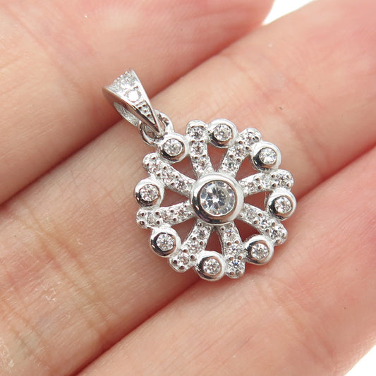 925 Sterling Silver Round-Cut C Z Flower Pendant