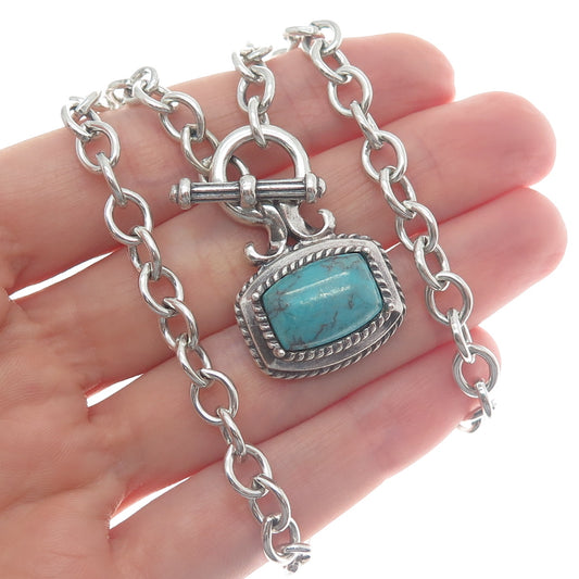 ROSS SIMONS 925 Sterling Vintage Real Tyrone Turquoise Rolo Chain Necklace 16"
