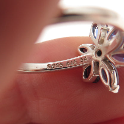 Pandora Sterling Silver Blue & White C Z Sparkling Herbarium Ring Size 6.75