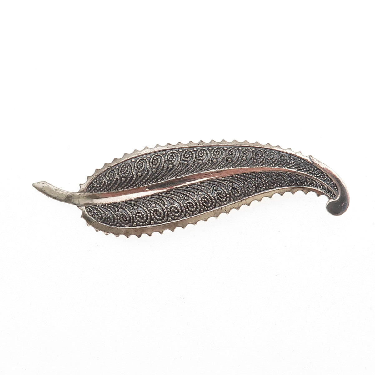BEAU 925 Sterling Silver Vintage Feather Oxidized Pin Brooch