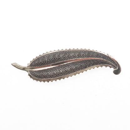 BEAU 925 Sterling Silver Vintage Feather Oxidized Pin Brooch
