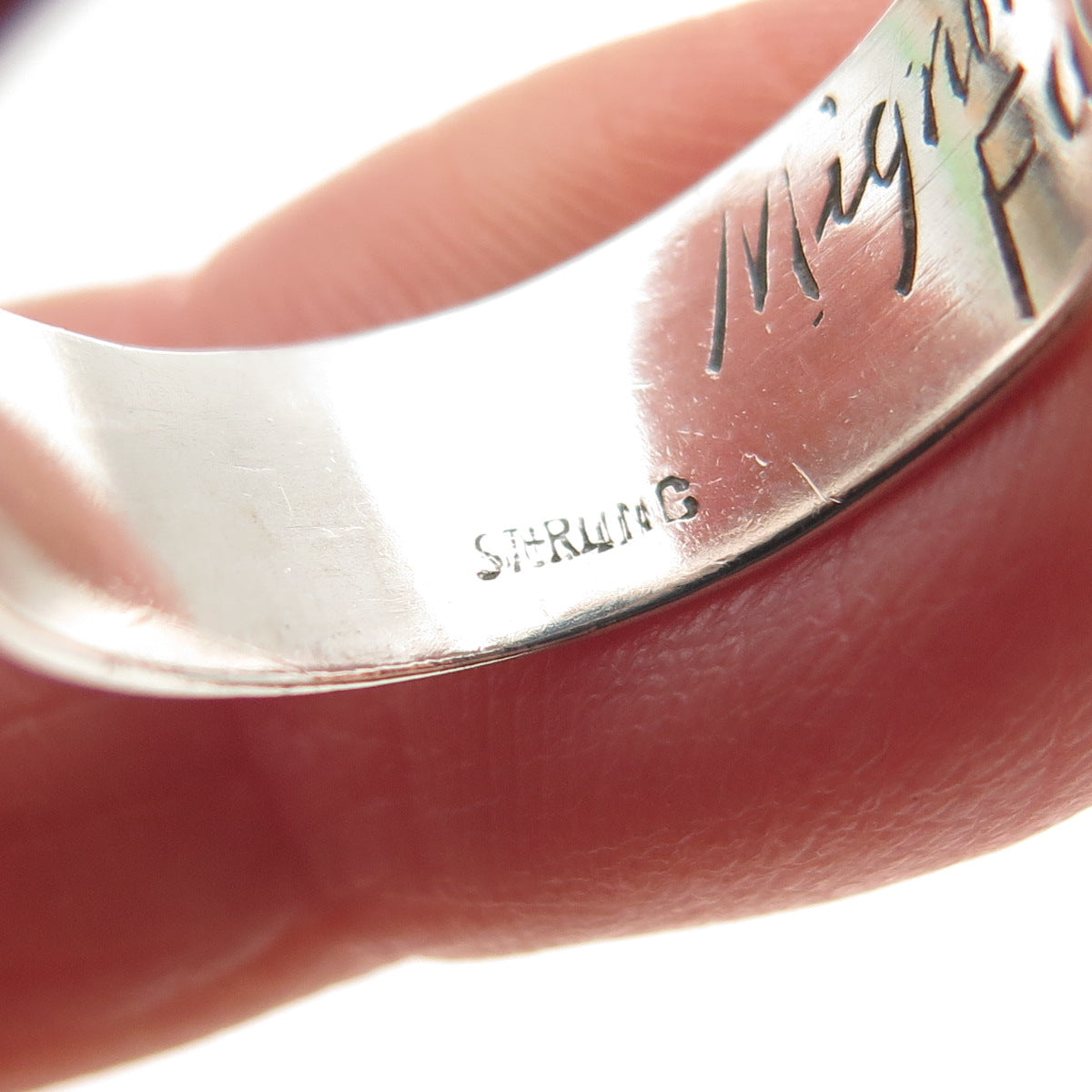 MIGNON FAGET 925 Sterling Silver Vintage Modernist Shell Ring Size 7.75